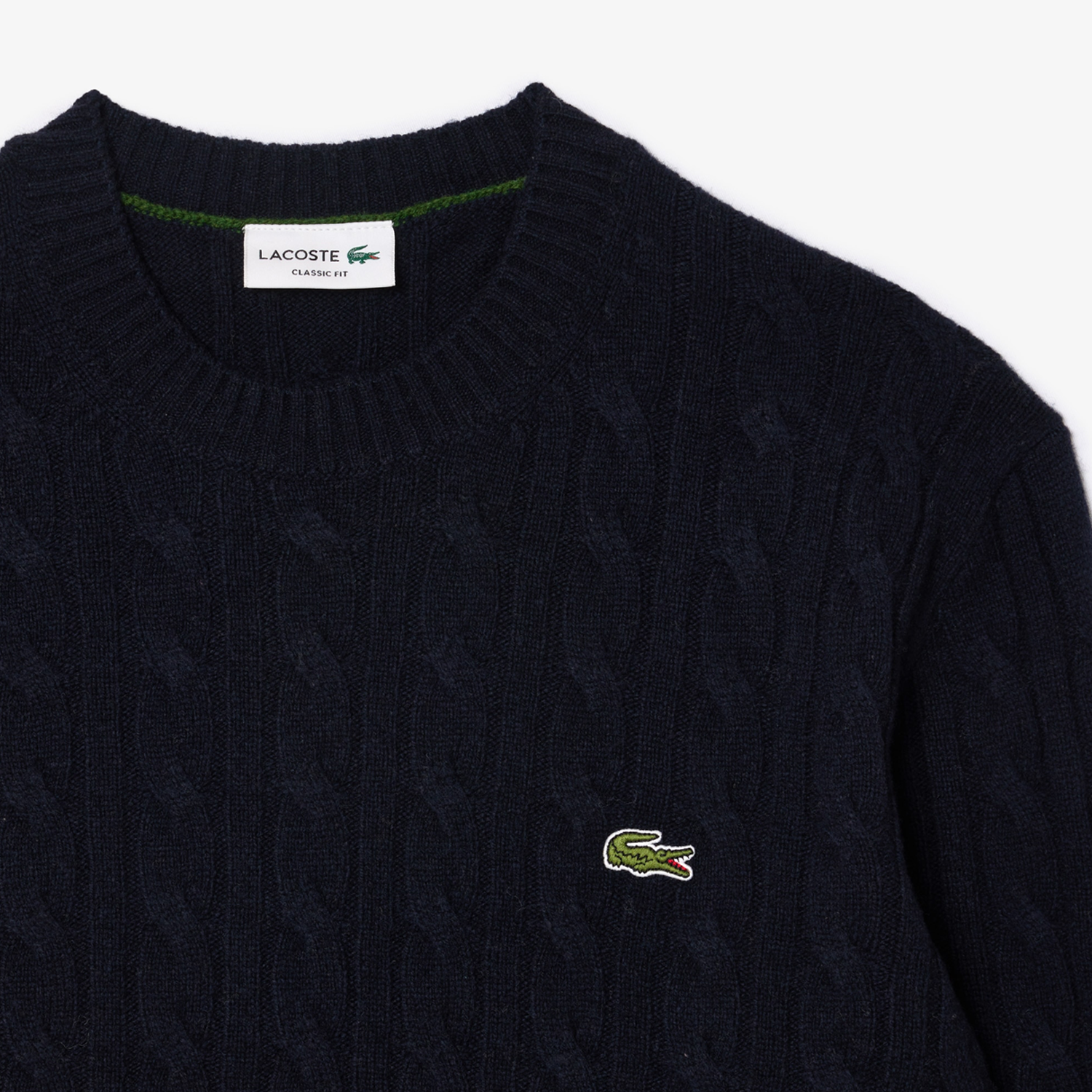 Navy Cable Knit Wool Crew Neck Sweater
