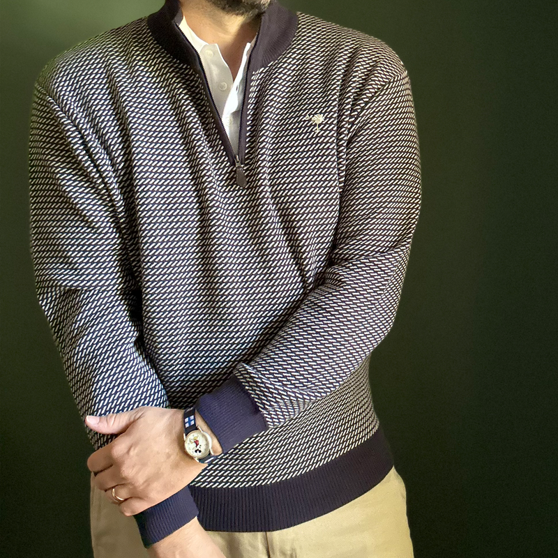 Navy Birdseye Quarter Zip Sweater