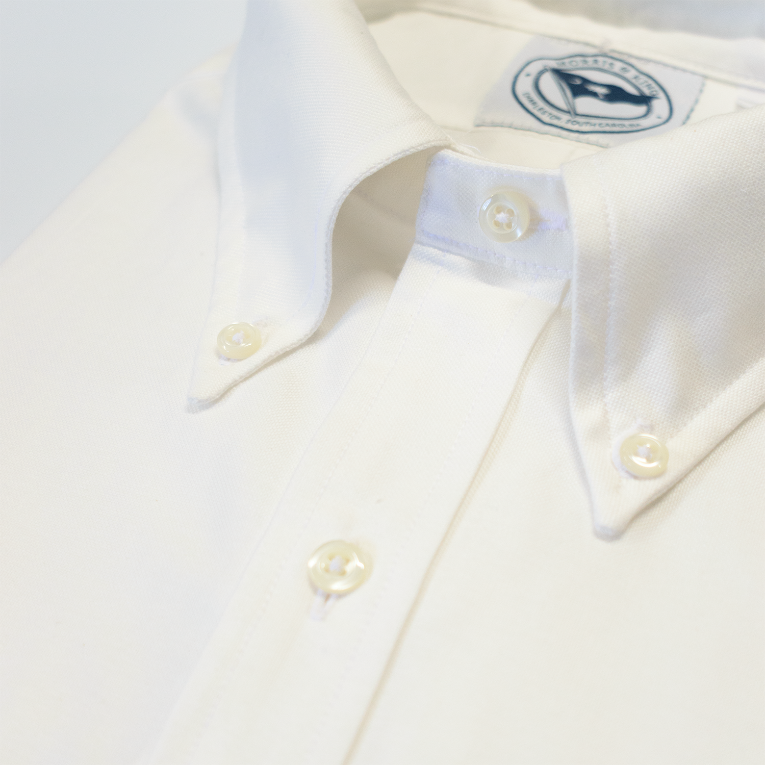 White Six Button Oxford Button Down Shirt - Traditional Fit