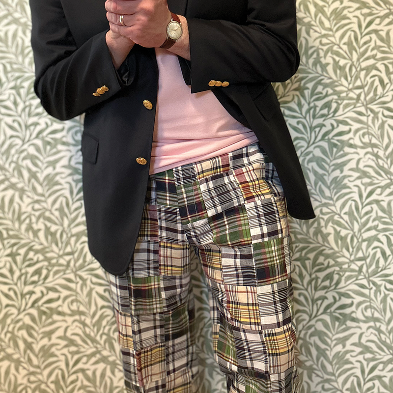 Navy Patch Madras Trousers - Classic Fit