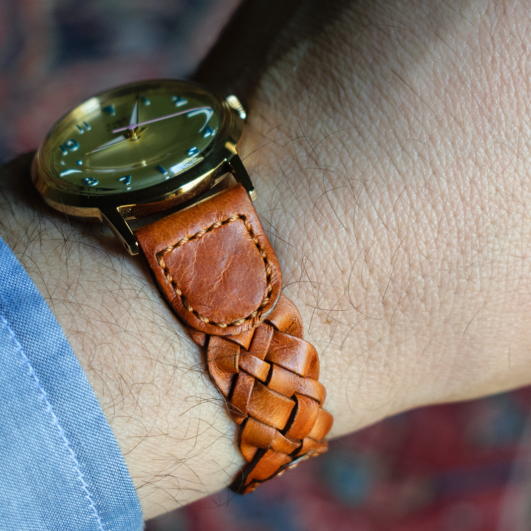 Tan Braided Leather Watchband