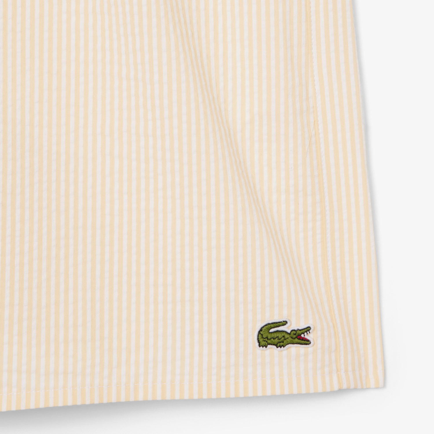 White / Yellow Mid Length Striped Textured Swim Trunks